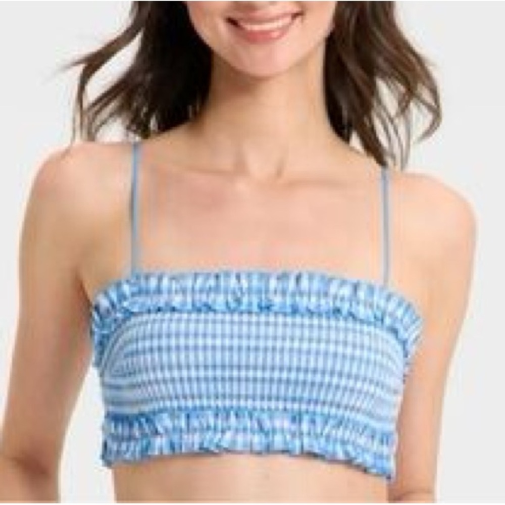 Colsie Blue Gingham Ruffled Bralette Bandeau Top Size M NWT